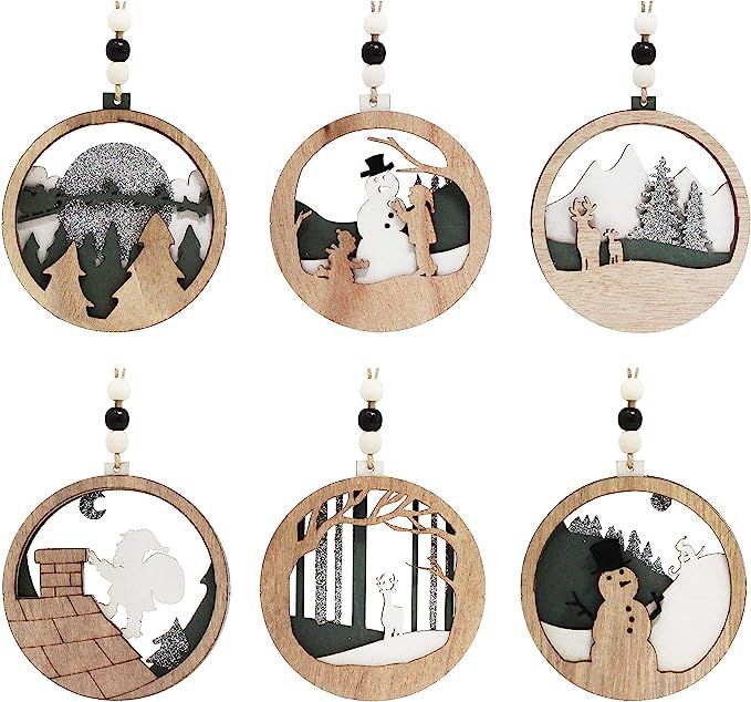 Joiedomi 6 Pcs Wooden Christmas Ornaments Hanging Santa, Snowman, Reindeer Ornaments for Indoor/O... | Amazon (US)