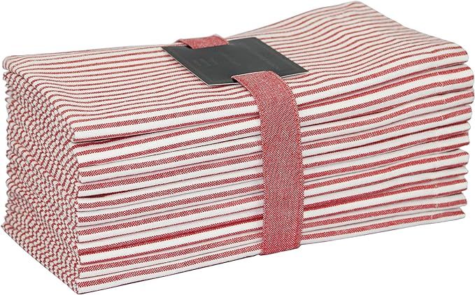COTTON CRAFT Nantucket Set of 12 Pure Cotton Oversized Dinner Napkins, 20 inch by 20 inch, Red | Amazon (US)