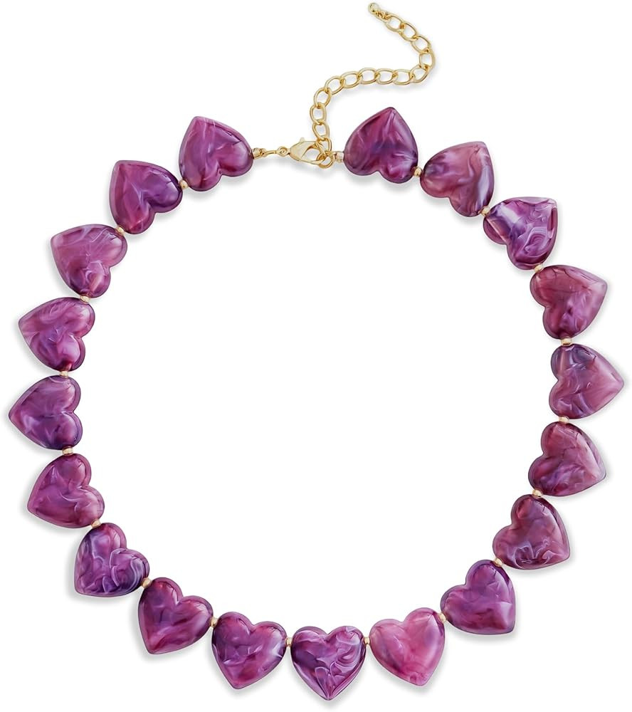 YUJIE Resin Heart Necklace Vintage Statement Necklace for Women Adjustable Chunky Beads Choker Li... | Amazon (US)