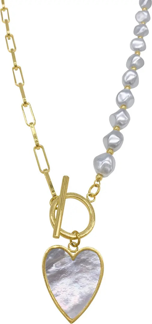 14K Yellow Gold Plated 10mm Pearl Heart Pendant Necklace | Nordstrom Rack