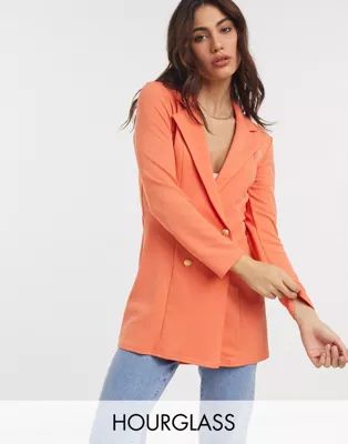ASOS DESIGN Hourglass glam double breasted jersey blazer in orange | ASOS (Global)