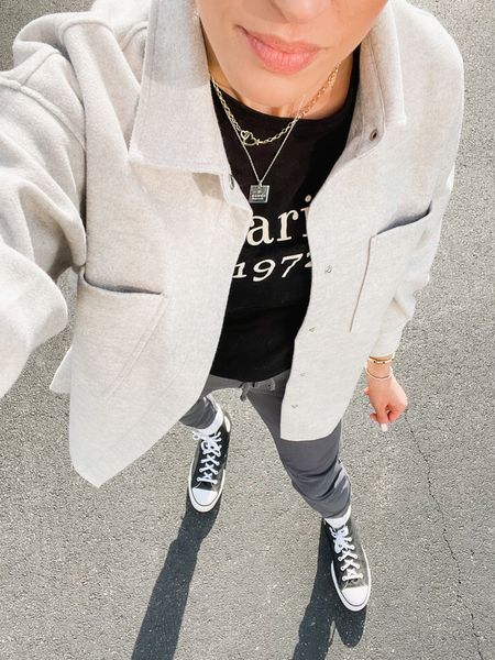 Early spring outfit with shacket from amazon and platform lift converse sneakers 

#LTKstyletip #LTKunder100 #LTKshoecrush