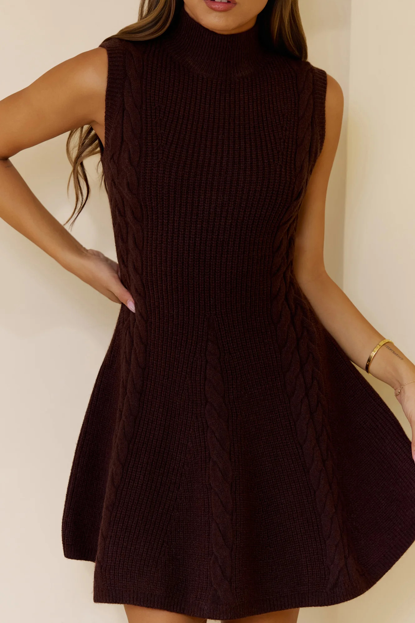 Cold Kisses Cable Knit Mini Dress Brown | Hello Molly (US)