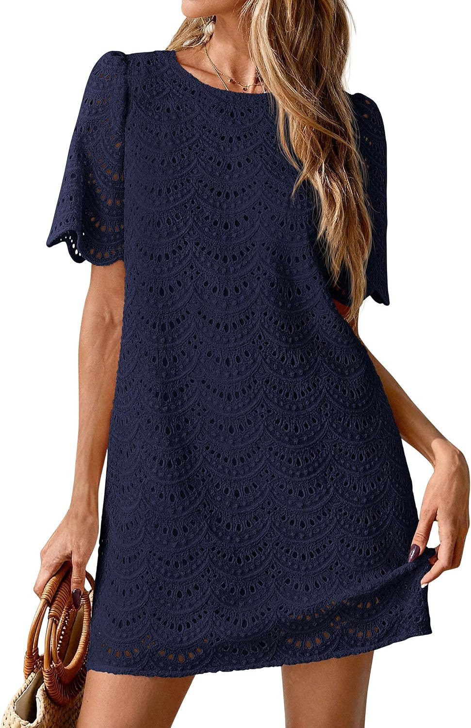 PRETTYGARDEN Women's Summer Eyelet Lace Short Dress | Amazon (US)