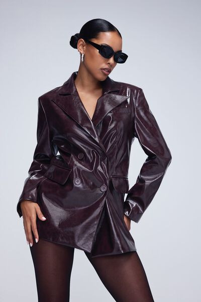 Faux Leather Double-Breasted Blazer | Forever 21