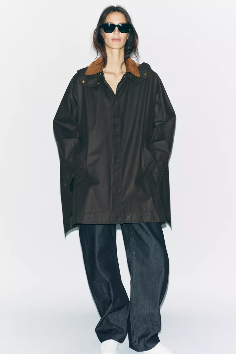 WAXED CAPE WITH CORDUROY COLLAR ZW COLLECTION | Zara US
