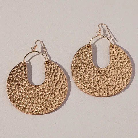 Hammered Gold Leo Leather Statement Hoop Earrings | Nickel and Suede