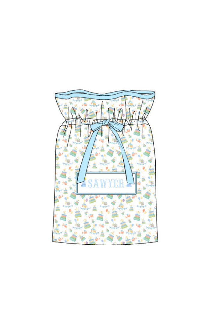 Pre-Order Hand Smocked Custom Name Birthday Blue Present Bag | The Smocked Flamingo