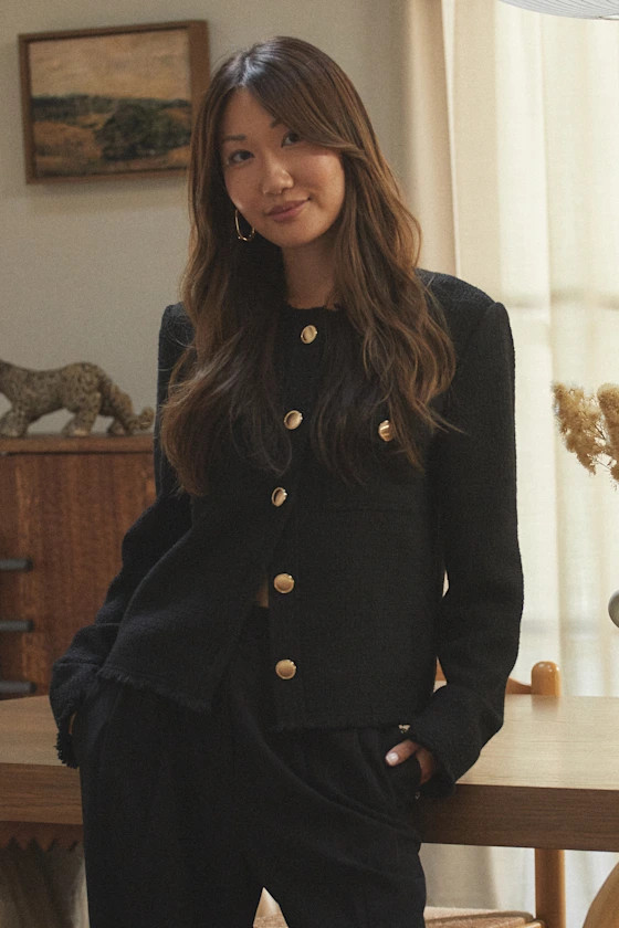 Charming Chérie Black Tweed Cropped Jacket | Lulus