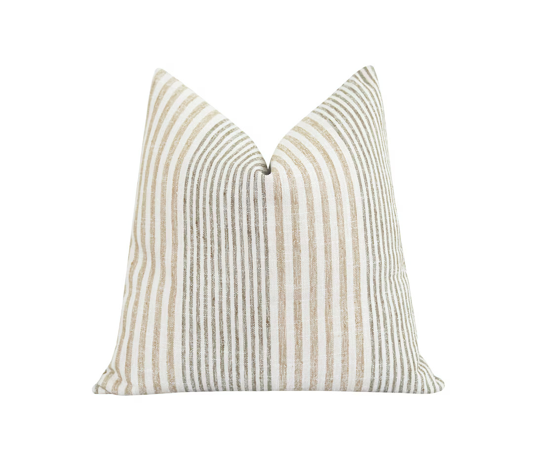 Stripe Pillow Cover, Neutral Striped Pillow, Nut Brown Tan and Natural Cushion Cover, 20 22 24 He... | Etsy (US)