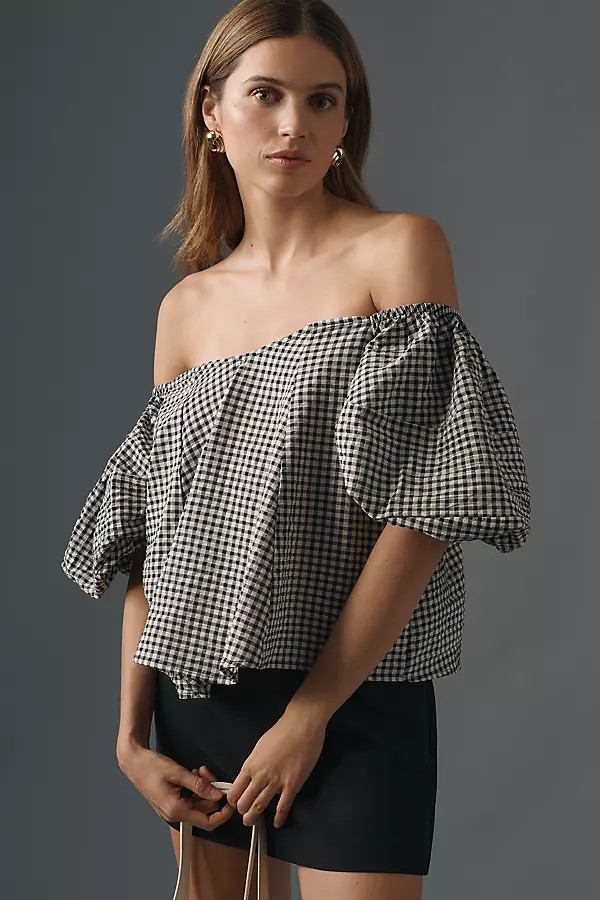 Maeve Puff-Sleeve Off-The-Shoulder Gingham Top | Anthropologie (US)