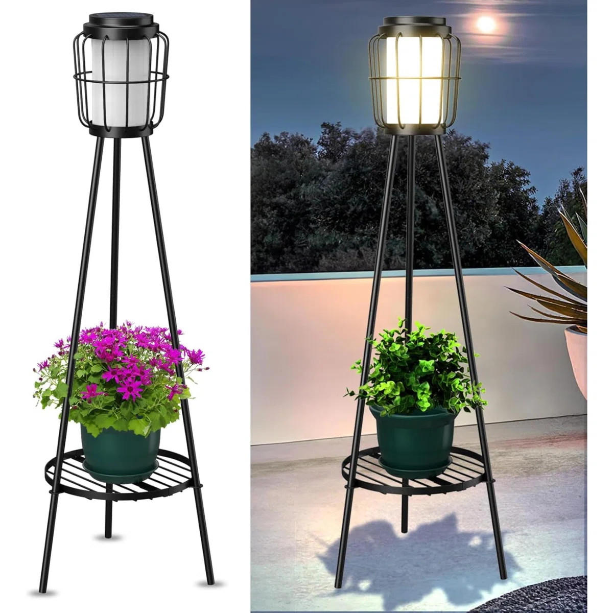 Solar Lights Outdoor With Plant Stands 2 Pack, Solar Floor Lamp Metal Tripod Patio Lights For Gar... | Wayfair North America