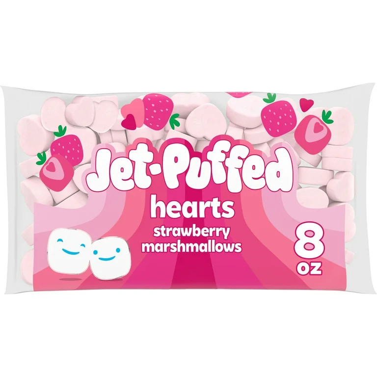 Jet-Puffed Strawberry Hearts Shaped Valentines Day Marshmallows, 8 oz Bag | Walmart (US)