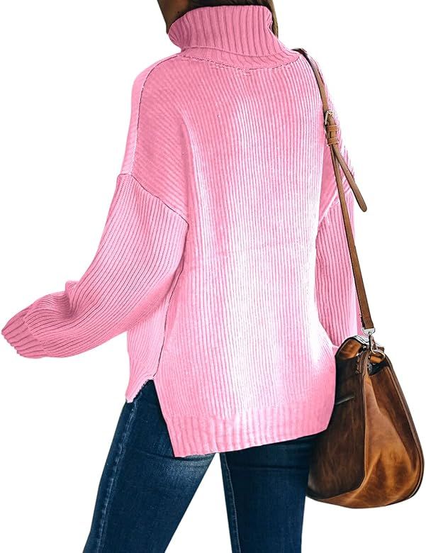 Womens Turtleneck Sweaters Long Sleeve Pullover Oversized Knit Sweater Side Split Loose Slouchy S... | Amazon (US)
