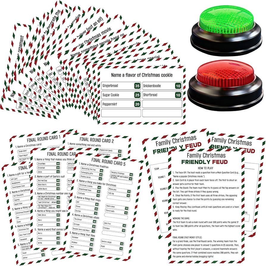 Christmas Friendly Feud Card Game with 2 Answer Buzzers, Fun Xmas Family Trivia Quiz Party Game N... | Amazon (US)