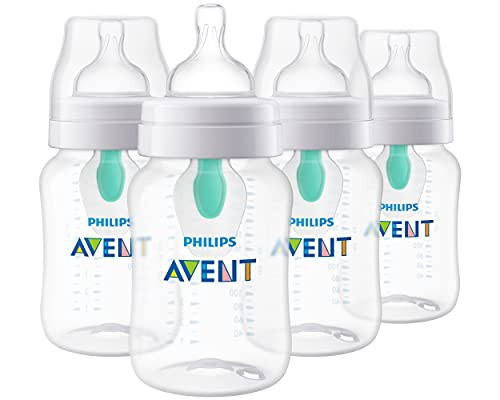 Philips Avent Anti-Colic Baby Bottle with AirFree Vent, 9oz, with Flow 2 Nipples, 1m+, 4pk, Clear, SCY703/04 | Amazon (US)