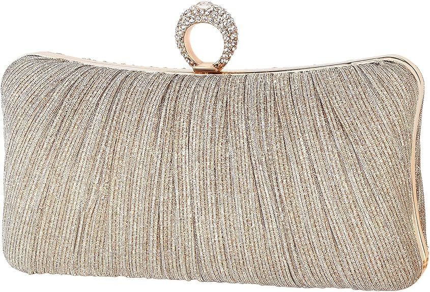 iwish Womens Golden Glitter Clutch Purse Pleated Evening Bag for Bridal Wedding Party with Rhines... | Amazon (CA)