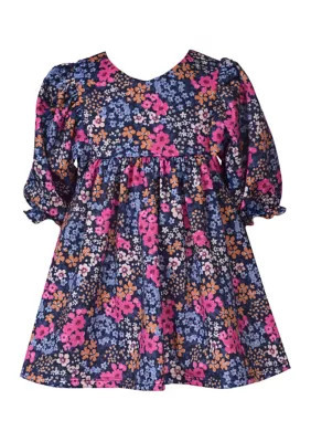 Bonnie Jean Toddler Girls Floral Printed Dress, Navy Blue, 2T | Belk