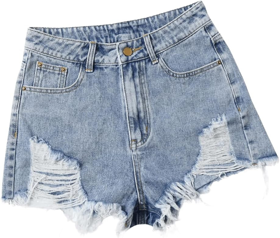 SweatyRocks Women's Retro High Waisted Rolled Denim Jean Shorts with Pockets | Amazon (US)