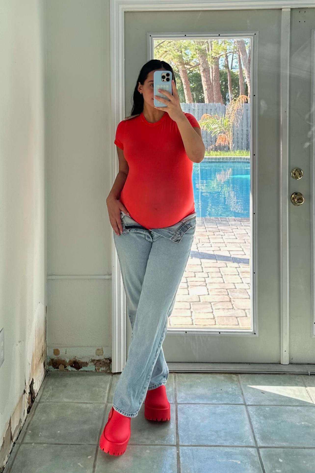 latest skims haul - wearing a medium at 9 months pregnant, could’ve also gone for a large if you’re looking for a looser fit

pregnancy style | maternity outfit | jeans | fall outfit | fall fashion | cherry red | Skims | mules | clogs | 

#LTKbump #LTKSeasonal #LTKHoliday
