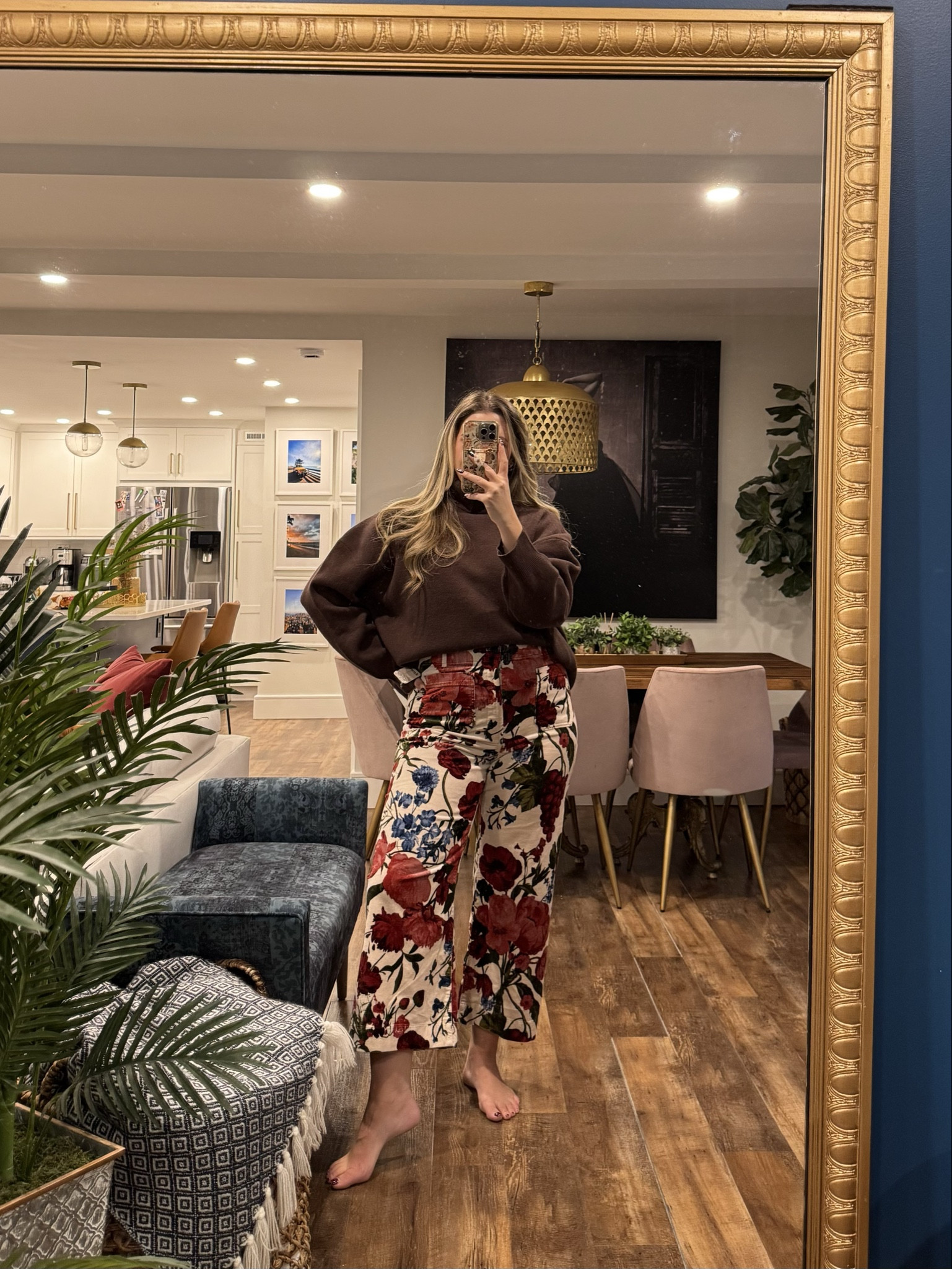 Love the print on these Colette corduroy pants! True to size but they stretch, they fit smaller than the magic fabric. Cozy turtleneck sweater, oversized and super soft, wearing a medium. 

 #LTKSeasonal #LTKMidsize #LTKStyleTip