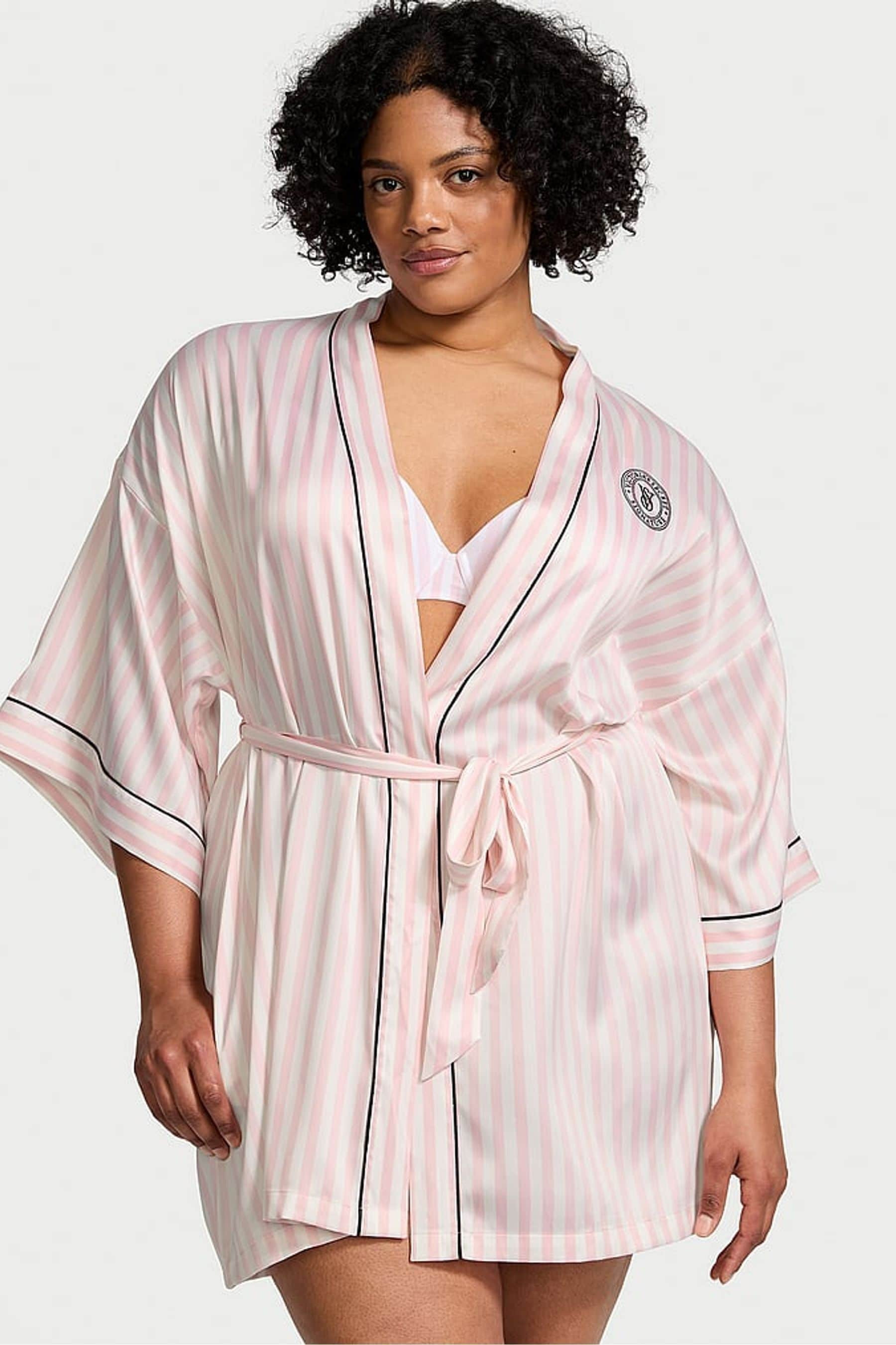 Victoria's Secret Pink Iconic Stripe Satin Short Piped Robe - pink iconic stripe | Victoria's Secret UK