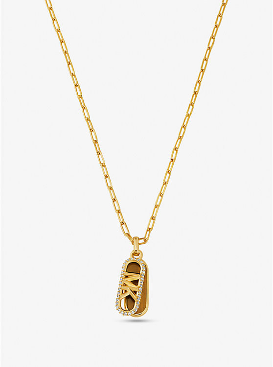 Precious Metal-Plated Brass and Acetate Pavé Empire Logo Necklace | Michael Kors US