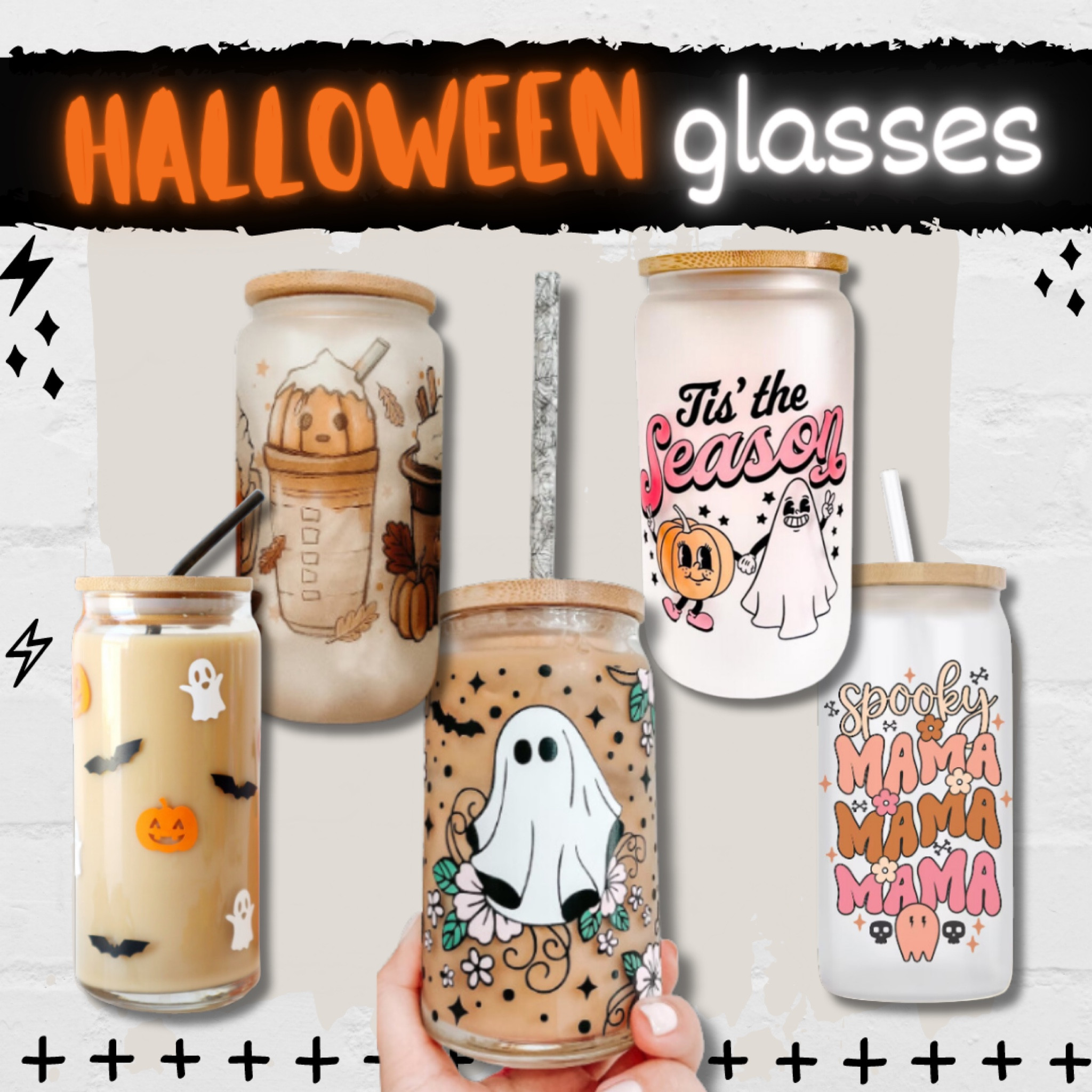 Halloween Glass Cup With Lid & Straw, Spooky Pumpkin, Ghost Beer Can Glass,  Bat Tumbler, Gift for Halloween, Halloween Mugs, Fall Decor 