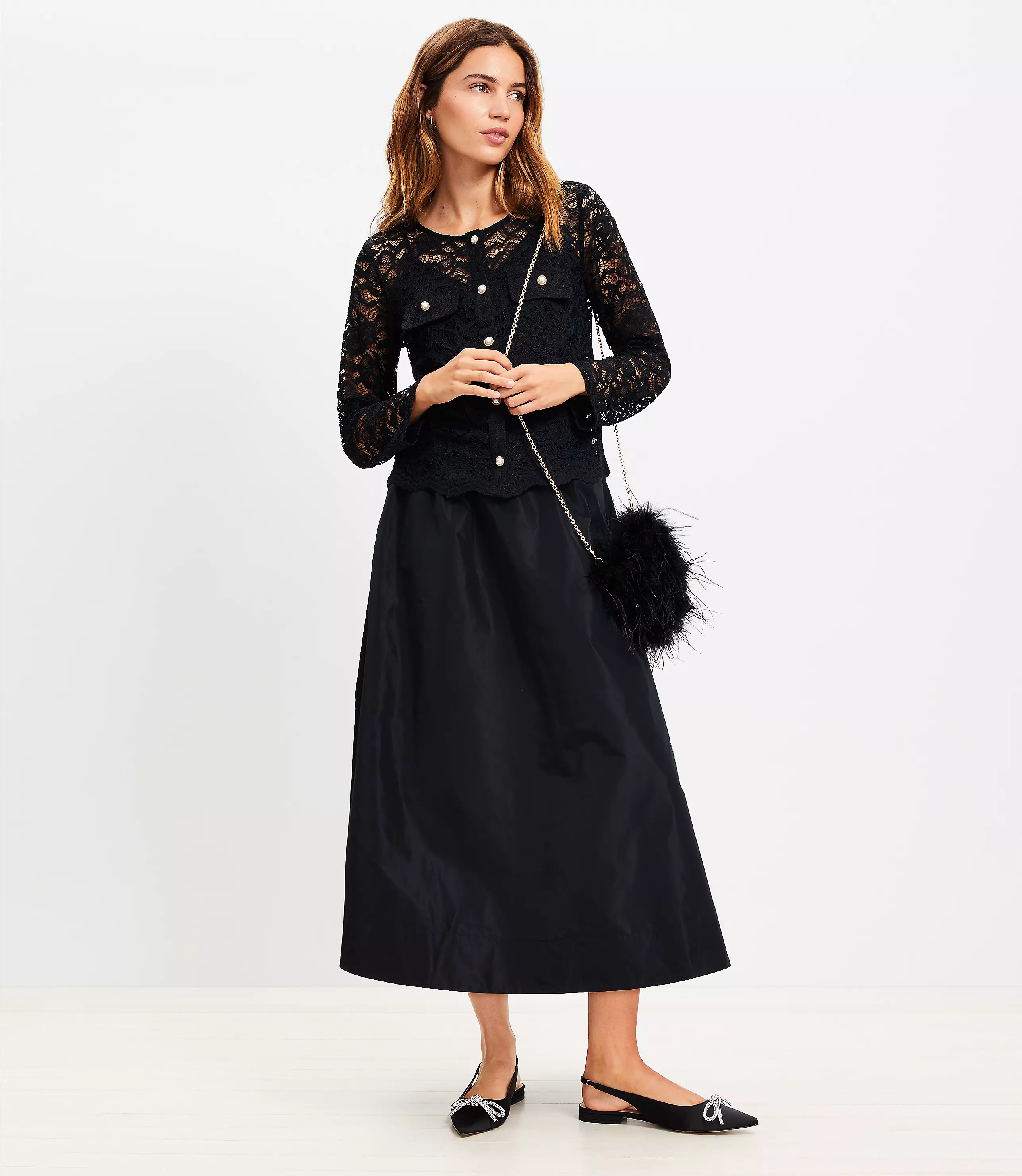 Taffeta Pull On Midi Pocket Skirt | LOFT