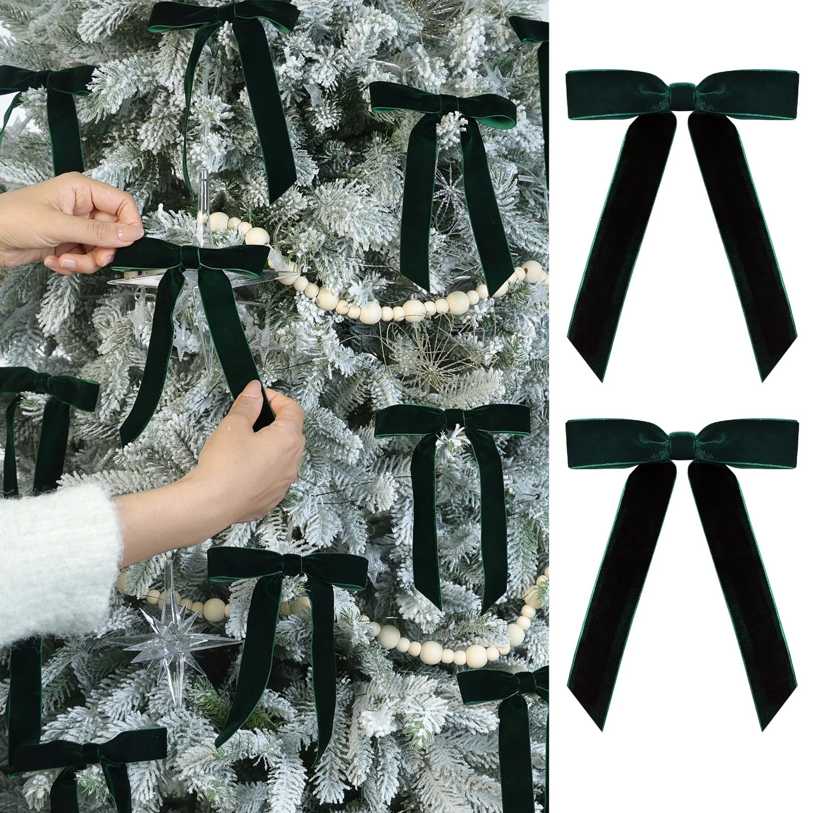 FLAIR GIFTS 24 Pcs Velvet Christmas Bows Ornaments- 5 x 7 Inch Dark Green Luxury Velvet Ribbon Bo... | Amazon (US)