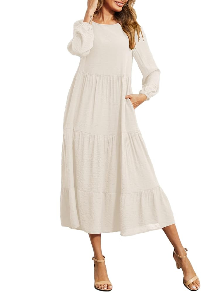 Halife Women's Summer Casual Maxi Dresses Flowy Ruffle Boho Long Dresses with Pockets | Amazon (US)