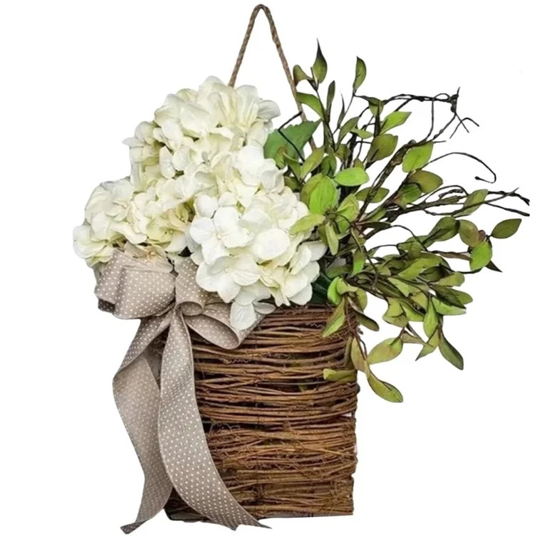 XEAZON Hydrangea Door Hanger Basket Wreath, Cream Hydrangea Wreath, Farmhouse Wreath with Wildflo... | Walmart (US)