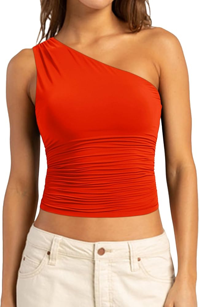 SUUKSESS Women Double Lined Going Out Trendy Crop Tops Ruched Sleeveless Shirts | Amazon (US)