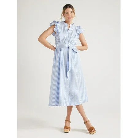 Free Assembly Women’s Cotton Ruffle Neck Maxi Shirtdress Sizes XS-XXL | Walmart (US)