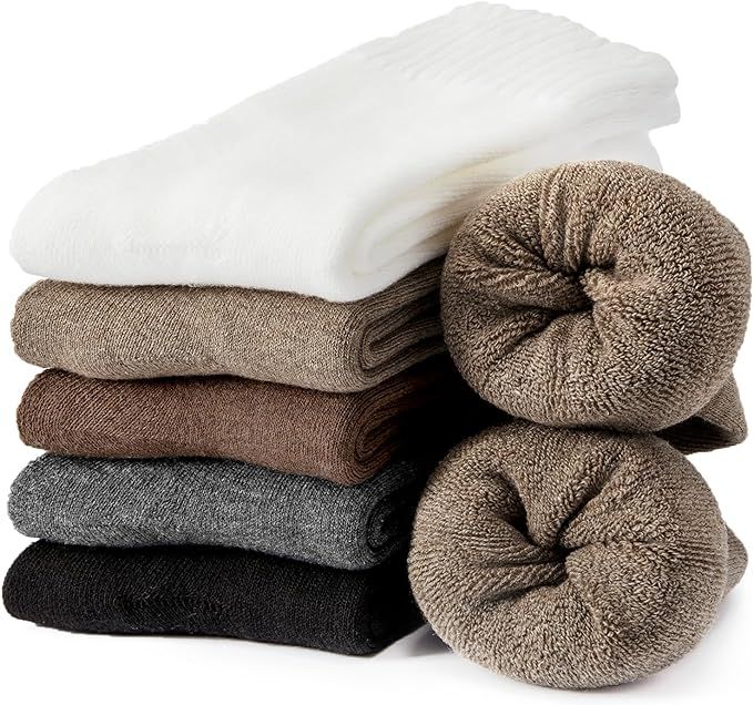 J-BOX Womens Wool Socks Warm Soft Crew Socks for Women Winter Thick Athletic Socks Pack(5 pairs) | Amazon (US)