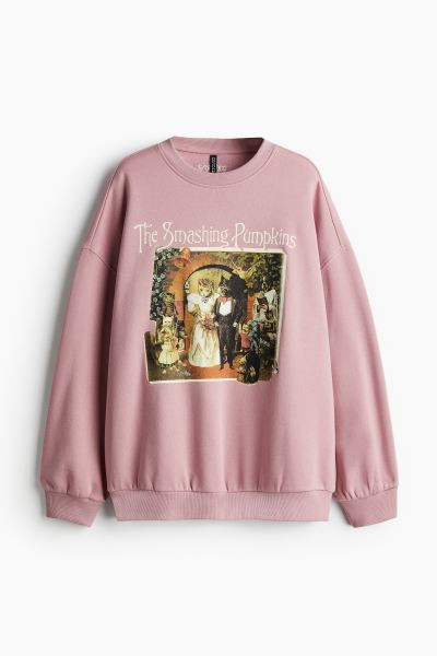 Oversized Printed Sweatshirt - Round Neck - Long sleeve - Pink/The Smashing Pumpkins - Ladies | H... | H&M (US + CA)