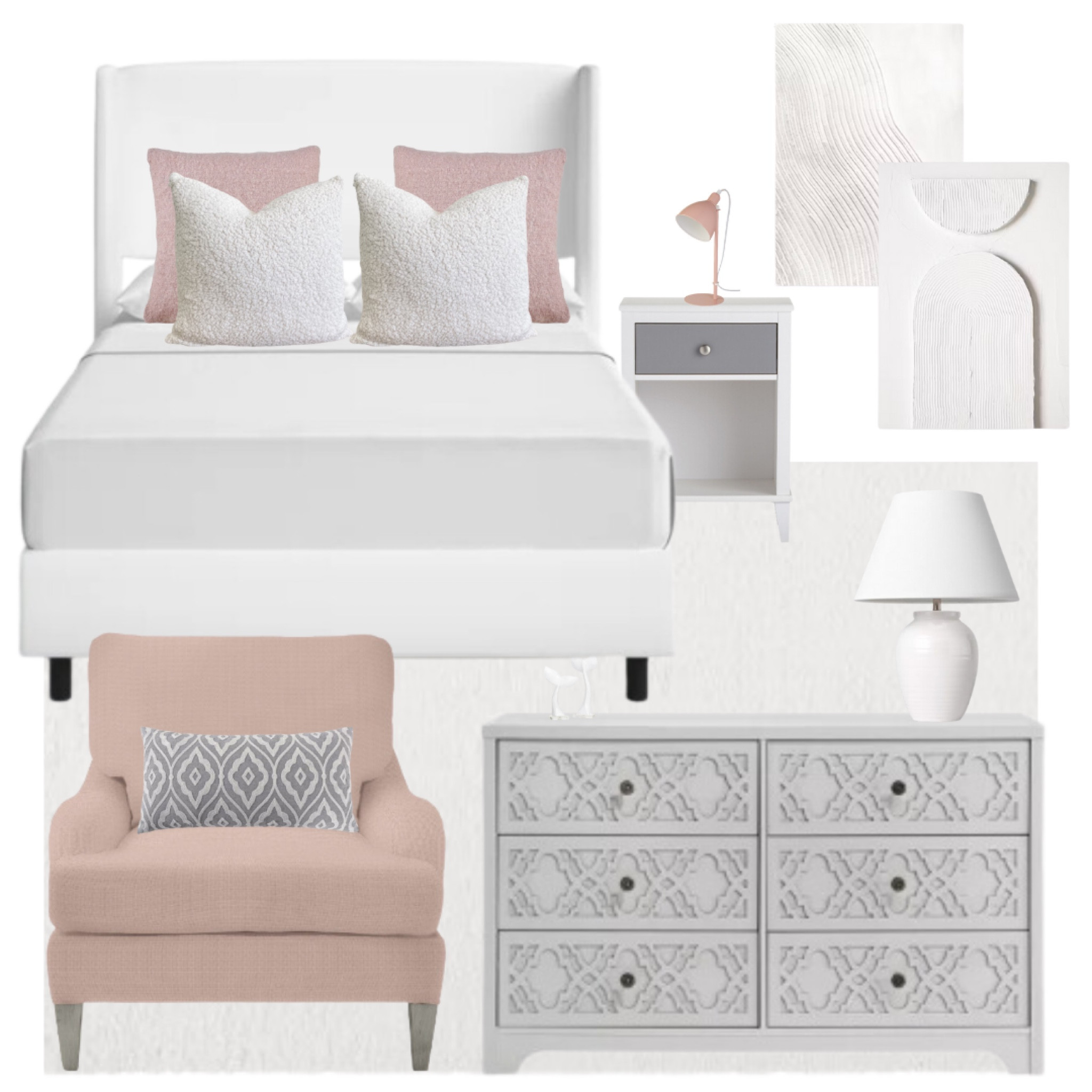 Teen girls bedroom decor mood board with pink, white and grey accents. Teen girls bedroom design ideas, teen girls bedroom inspo, girls bedroom inspiration, teen girls bedroom ideas, pink girls bedroom decor inspo 

#LTKU #LTKkids #LTKhome