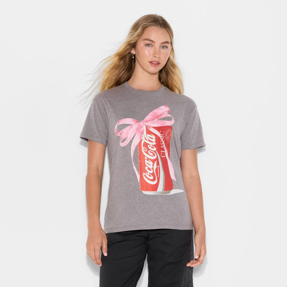 Women's Coca-Cola Bow Short Sleeve Graphic T-Shirt - Gray | Target