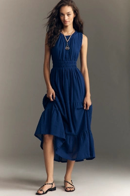 By Anthropologie Sleeveless Smocked Waist A-Line Midi Dress | Anthropologie (US)