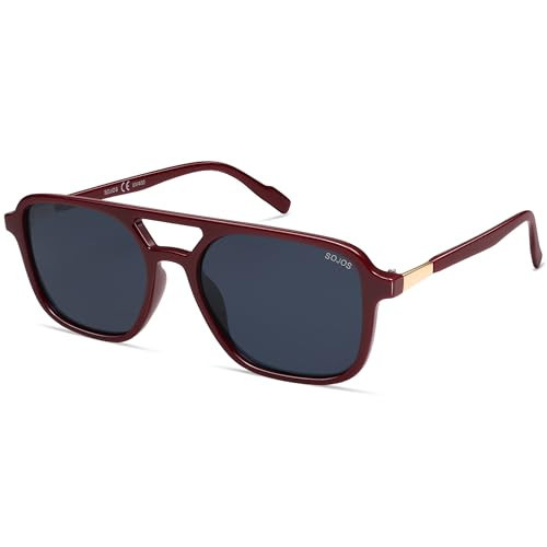 SOJOS Retro Aviator Sunglasses for Women Men,Trendy Rectangle Womens Mens Shades Sun Glasses SJ2202 Red Frame Blue Lens | Amazon (US)