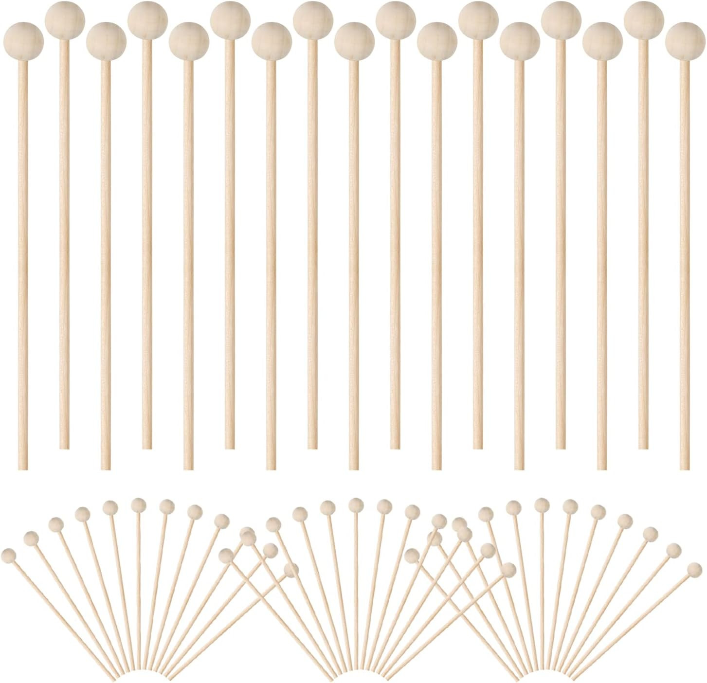 BENBO 100 Pieces Wooden Rock Candy Sticks with Ball, Wood Swizzle Sticks Cake Candy Lollipop Coff... | Amazon (US)