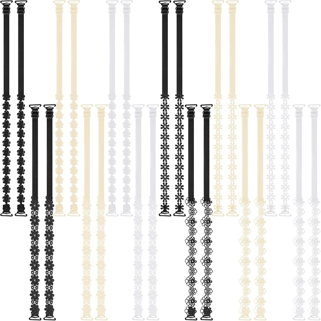 12 Pairs Lace Flower Bra Straps Adjustable Non-Slip Bra Straps Replacement Underwear Shoulder Straps | Amazon (US)