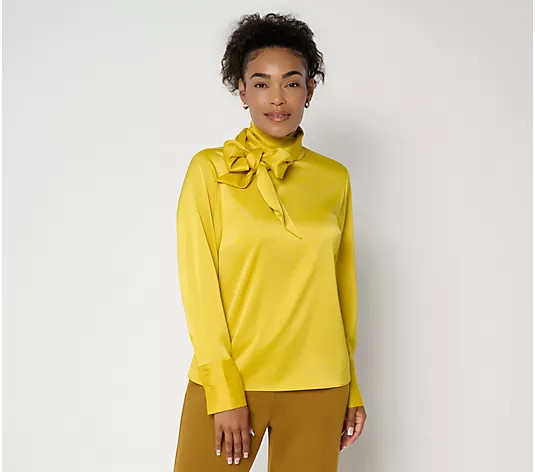Carla Rockmore Collection Disco Satin Tie Neck Blouse | QVC