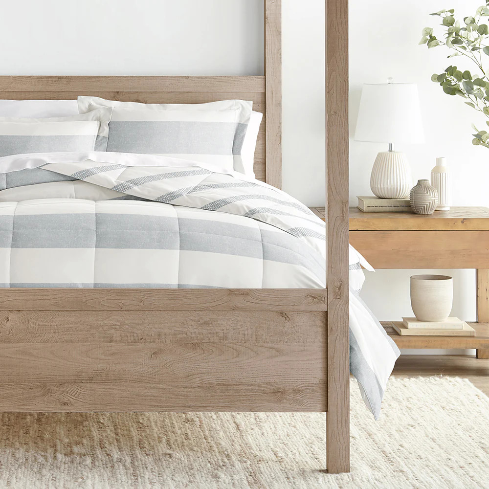 Distressed Stripe Reversible Down-Alternative Comforter Set | Linens and Hutch