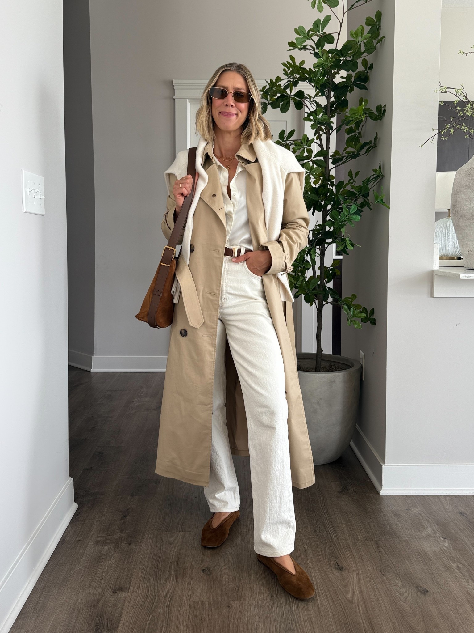 Wearing medium silk blouse (sized up one for more relaxed fit), small cashmere sweater, small trench coat

@onequince #quincepartner

#LTKFindsUnder100 #LTKOver40 #LTKStyleTip