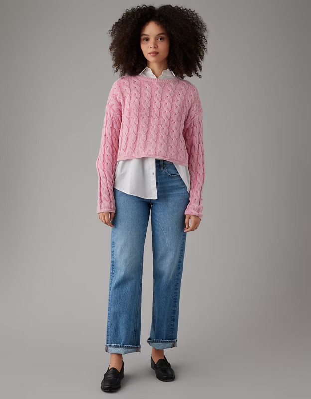 AE Cropped Cable-Knit Sweater | American Eagle Outfitters (US & CA)