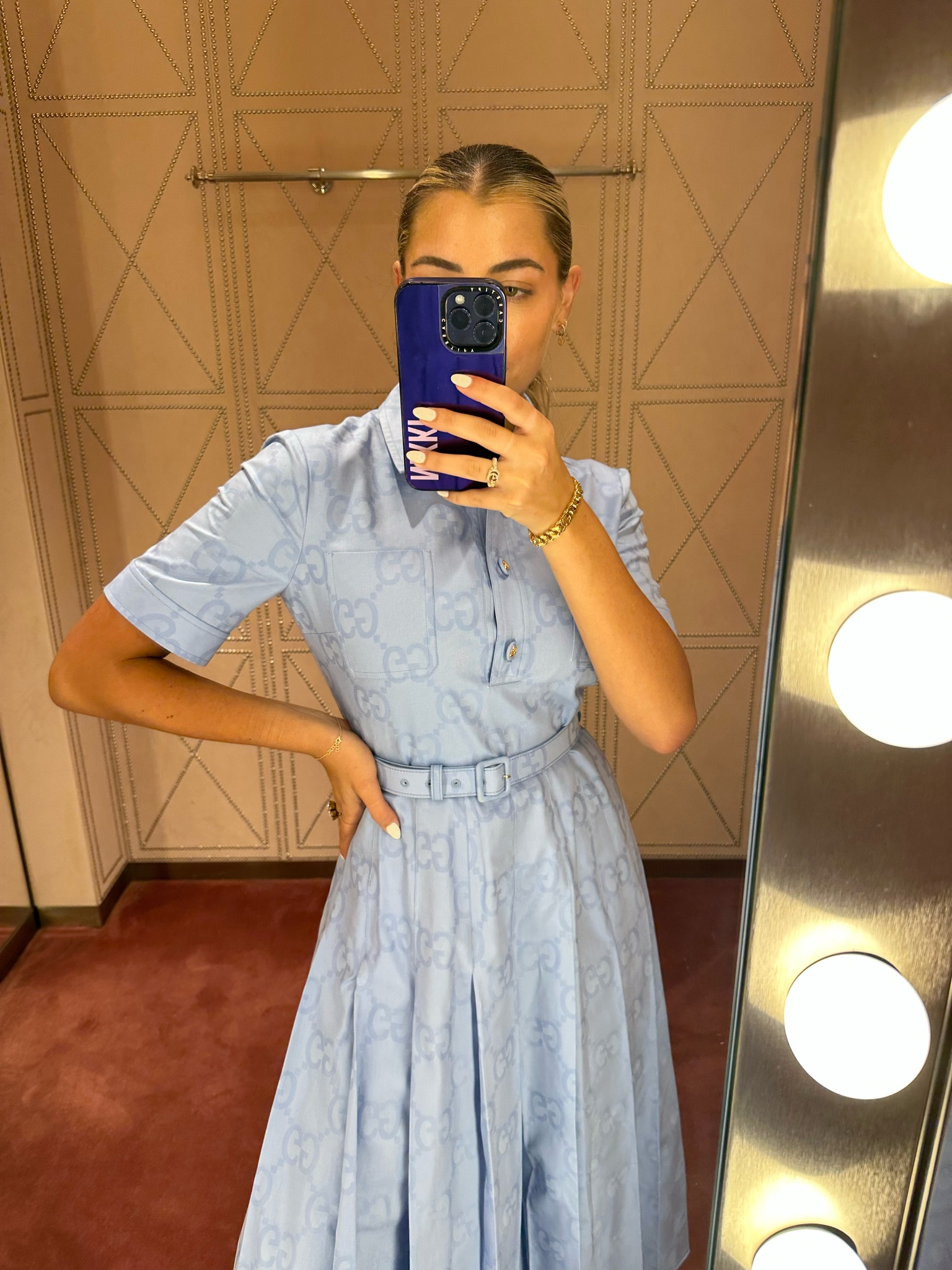Gucci at Bal Harbour Shops
Gucci cotton poplin midi dress 
Baby blue dress 
Gucci midi dress 
Belted dress 
Pleated midi dress 
House of Gucci 
Italian 
Designer 

#LTKSeasonal #LTKworkwear #LTKstyletip