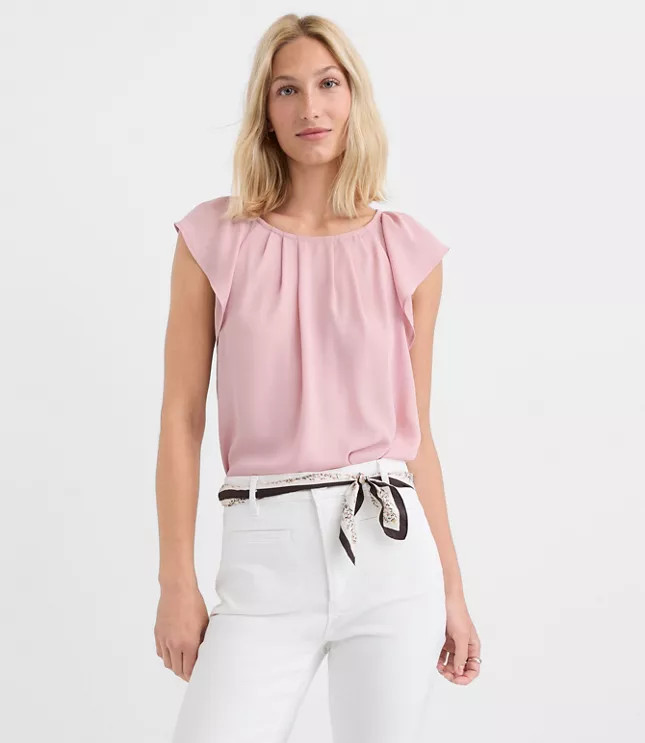 Flutter Sleeve Mixed Media Blouse | LOFT