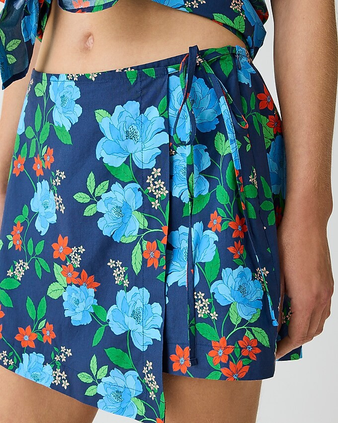 Cotton poplin side-tie skort in blue peony print | J. Crew US
