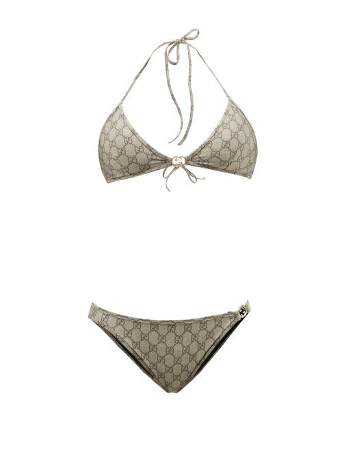Gucci - GG-monogram Shimmer Triangle Bikini - Womens - Beige | Matches (US)